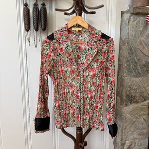 Cathaya Pleated Floral V Neck Blouse